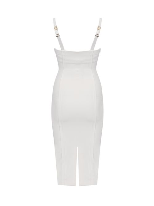 Abito in crêpe leggero con tessuto a taglio vivo Avorio Elisabetta Franchi | AB91861E2360